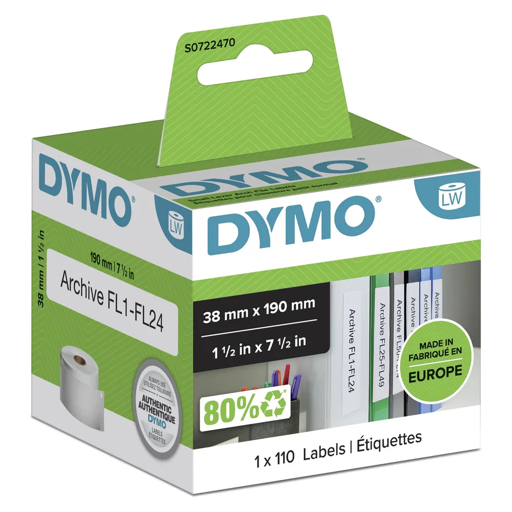 DYMO LW - Small Lever Arch File Labels - 38 x 190 mm - S0722470 Weiß Selbstklebendes Druckeretikett