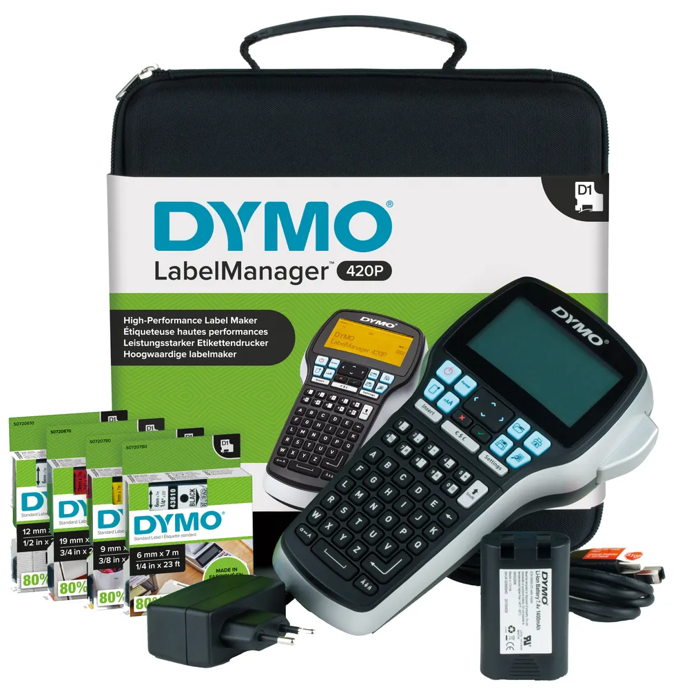 Etikettendrucker DYMO LabelManager 420P ABC Kitcase Schwarz Grau USB Wiederaufladbar