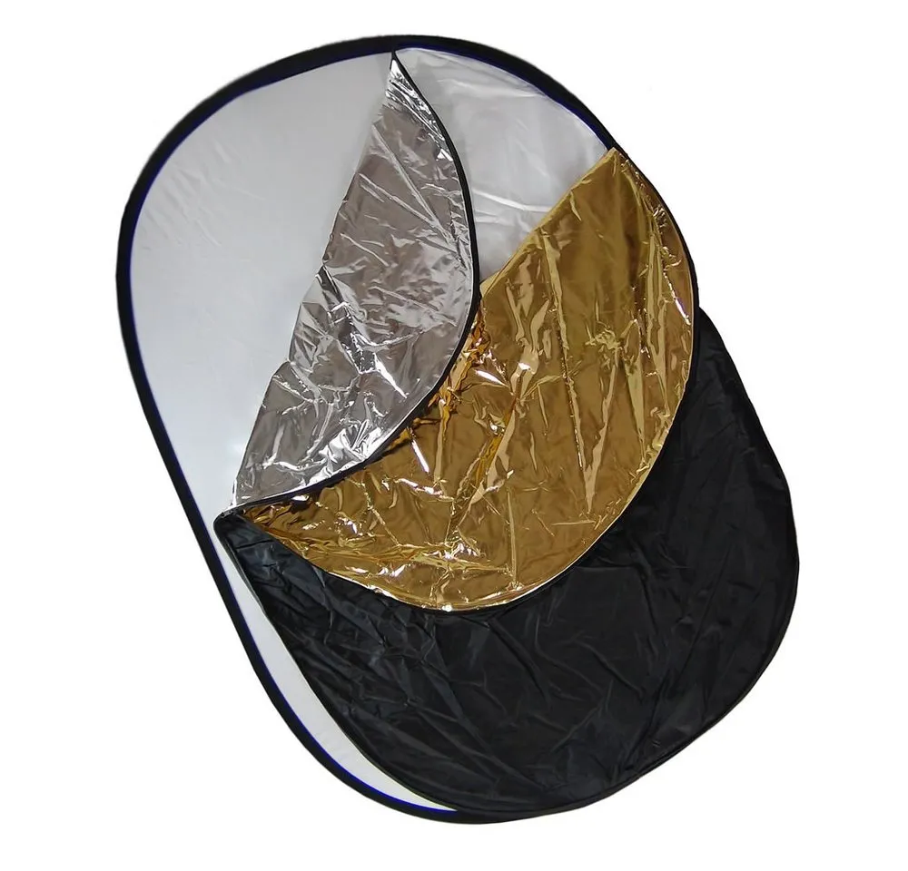 Dynasun Falthintergrund Reflektor 5in1 Oval Format 100x150cm, Zusammenfaltbarer Reflektor mit 5 Oberflächen Foto Video