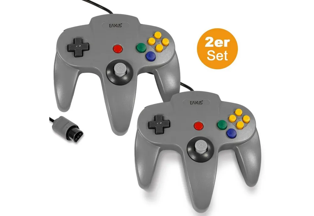 EAXUS Gamepad für Nintendo 64 in Schwarz/Grau Controller (2 St., für N64)