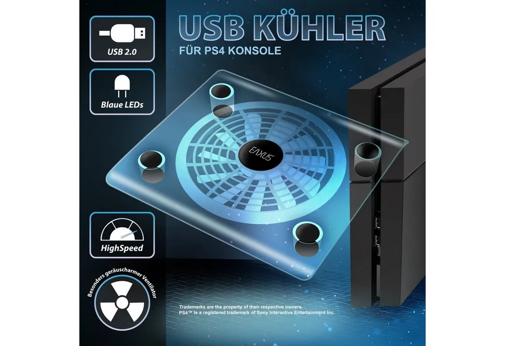 EAXUS Notebook-Kühler Lüfter/Kühler für PlayStation 4, Laptops und weitere Konsolen. USB, Stromversorgung direkt über USB