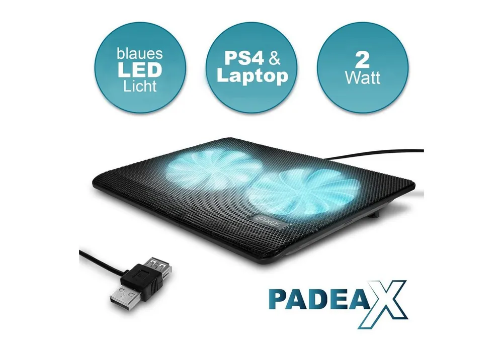 EAXUS Notebook-Kühler Padeax für PlayStation 4, Laptops & weitere Konsolen. Lüfter Kühler, auch PS5, mit blauer LED-Beleuchtung