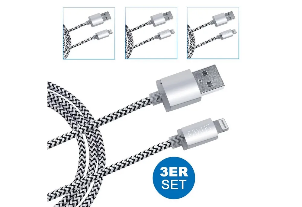 EAXUS USB 3-poliges Ladekabel mit Anti-Bruch - Gold/Silber 1m/3m USB-Kabel, 8-Pin, Standard-USB, (300 cm), für iPhone, iPad, iPad Air, iPad Mini, iPod