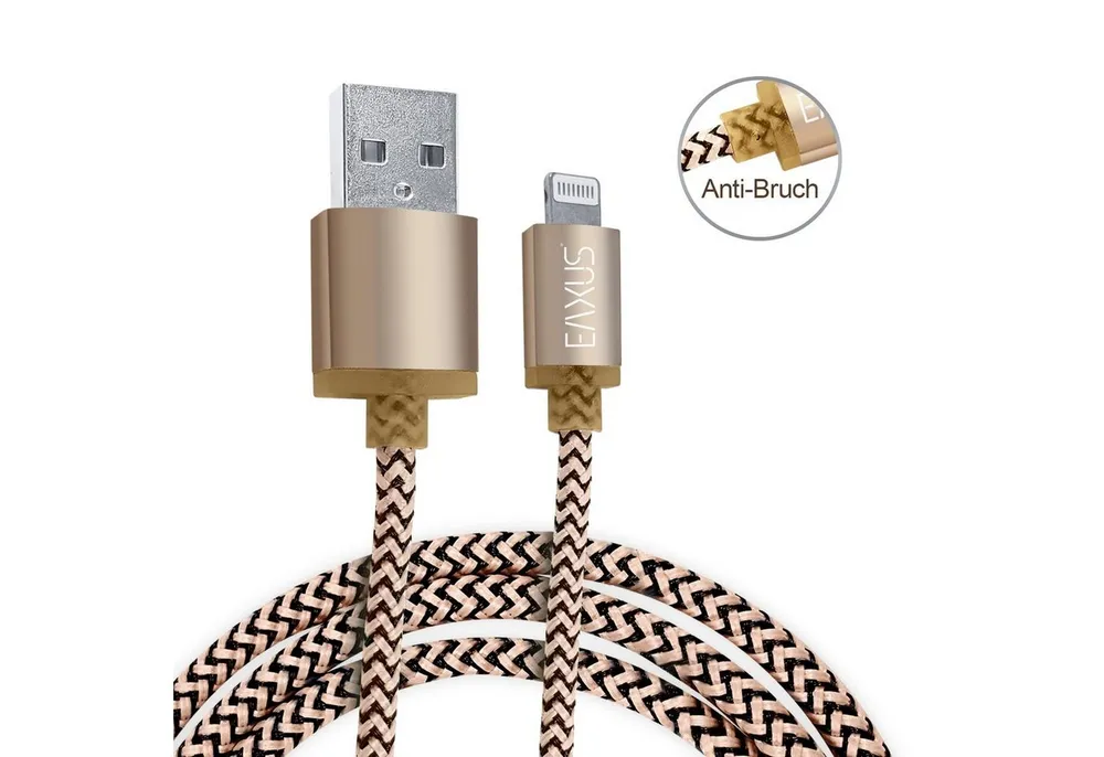 EAXUS USB 3-poliges Ladekabel mit Anti-Bruch - Gold/Silber 1m/3m USB-Kabel, 8-Pin, Standard-USB, (300 cm), für iPhone, iPad, iPad Air, iPad Mini, iPod