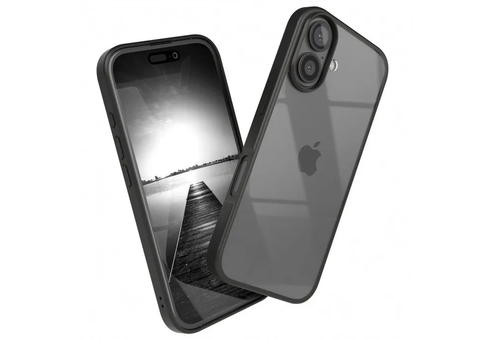 EAZY CASE Handyhülle Bumper Case für Apple iPhone 16 6,1 Zoll, Hülle Durchsichtig kratzfest Back Cover mit Displayschutz Schwarz