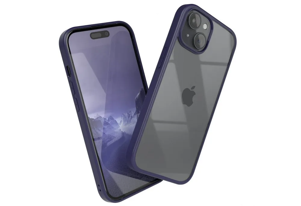 EAZY CASE Handyhülle Bumper Case für Apple iPhone 15 6,1 Zoll, Schutzhülle kratzfest Slim Cover Transparent Hybrid Handyhülle Lila