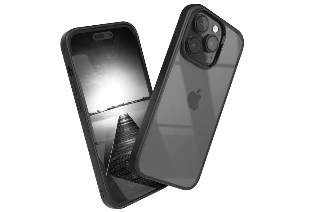 EAZY CASE Handyhülle Bumper Case für Apple iPhone 14 Pro 6,1 Zoll, Hülle Durchsichtig kratzfest Back Cover mit Displayschutz Schwarz