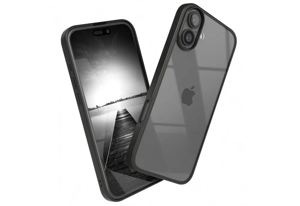 EAZY CASE Handyhülle Bumper Case für Apple iPhone 16 Plus 6,7 Zoll, Hülle Durchsichtig kratzfest Back Cover mit Displayschutz Schwarz