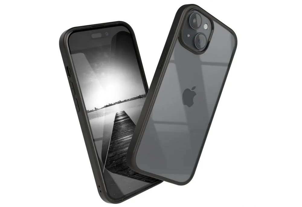 EAZY CASE Handyhülle Bumper Case für Apple iPhone 15 6,1 Zoll, Hülle Durchsichtig kratzfest Back Cover mit Displayschutz Schwarz