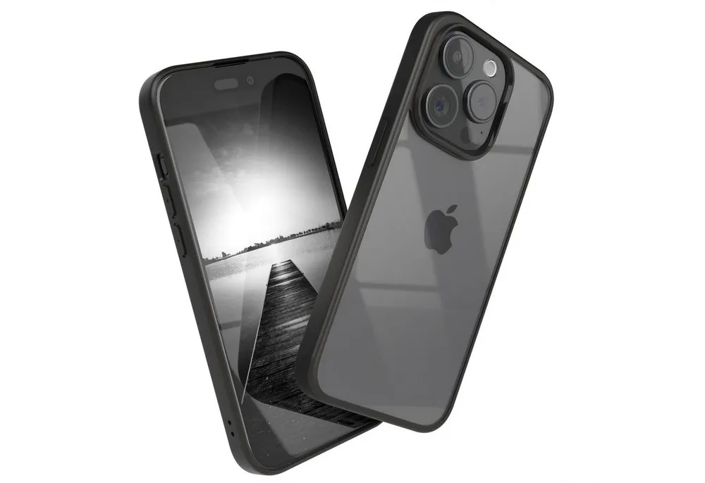 EAZY CASE Handyhülle Bumper Case für Apple iPhone 15 Pro 6,1 Zoll, Hülle Durchsichtig kratzfest Back Cover mit Displayschutz Schwarz