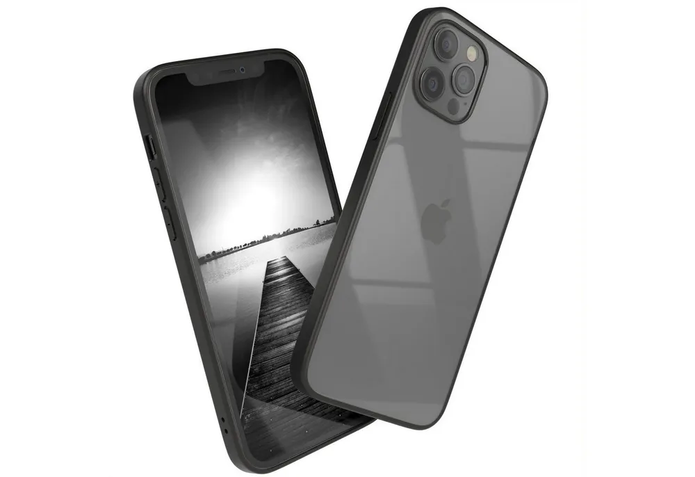 EAZY CASE Handyhülle Bumper Case für Apple iPhone 12 / iPhone 12 Pro 6,1 Zoll, Hülle Durchsichtig kratzfest Back Cover mit Displayschutz Schwarz