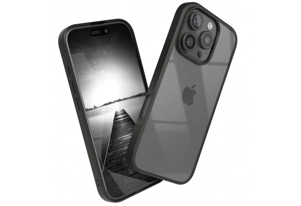 EAZY CASE Handyhülle Bumper Case für Apple iPhone 16 Pro 6,3 Zoll, Hülle Durchsichtig kratzfest Back Cover mit Displayschutz Schwarz