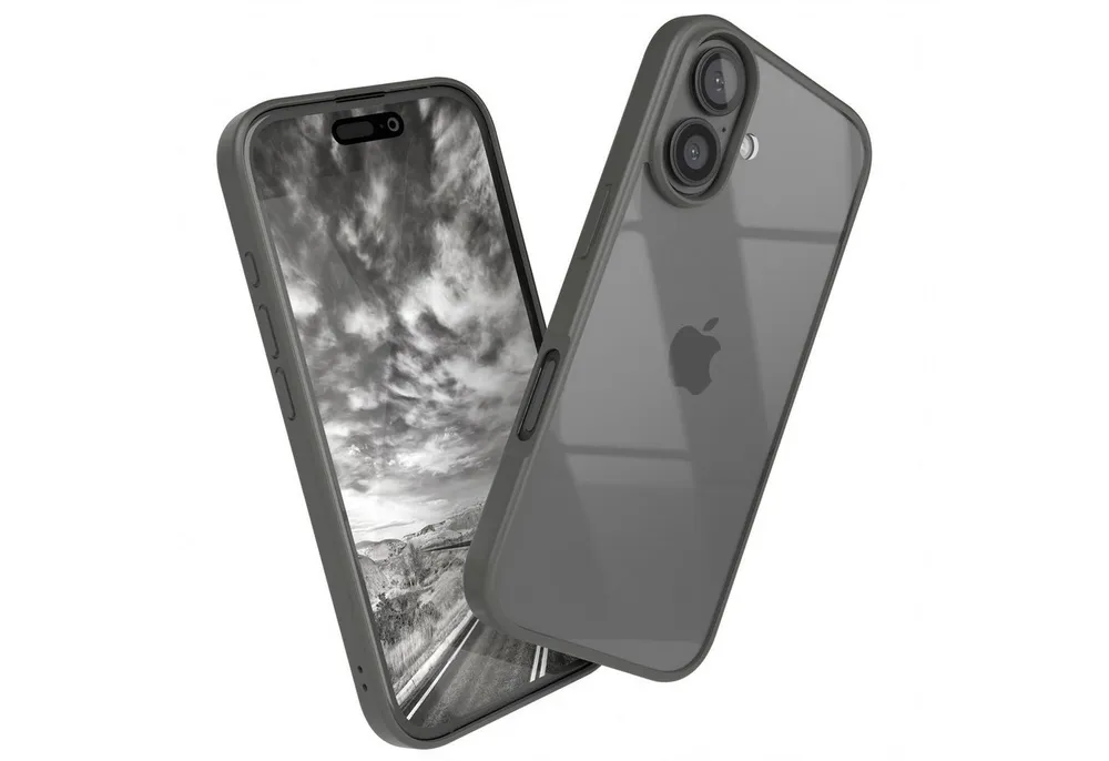 EAZY CASE Handyhülle Bumper Case für Apple iPhone 16 6,1 Zoll, Schutzhülle mit Kameraschutz transparent stoßfestes Backcover Grau