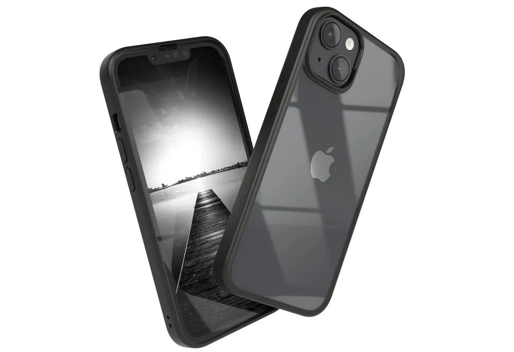 EAZY CASE Handyhülle Bumper Case für Apple iPhone 14 / iPhone 13 6,1 Zoll, Hülle Durchsichtig kratzfest Back Cover mit Displayschutz Schwarz