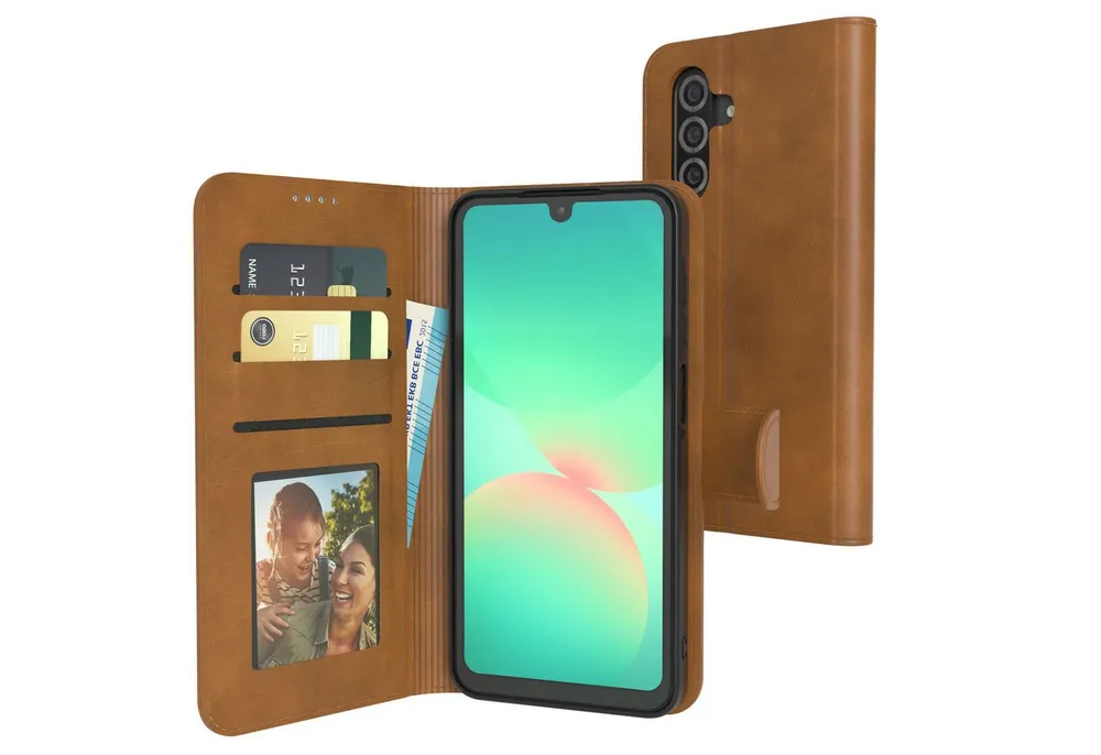 EAZY CASE Handyhülle Business Handytasche Samsung Galaxy A26 5G 6,7 Zoll, Flipcase mit Sichtfenster für Foto Klapp Hülle Kartenetui Hellbraun