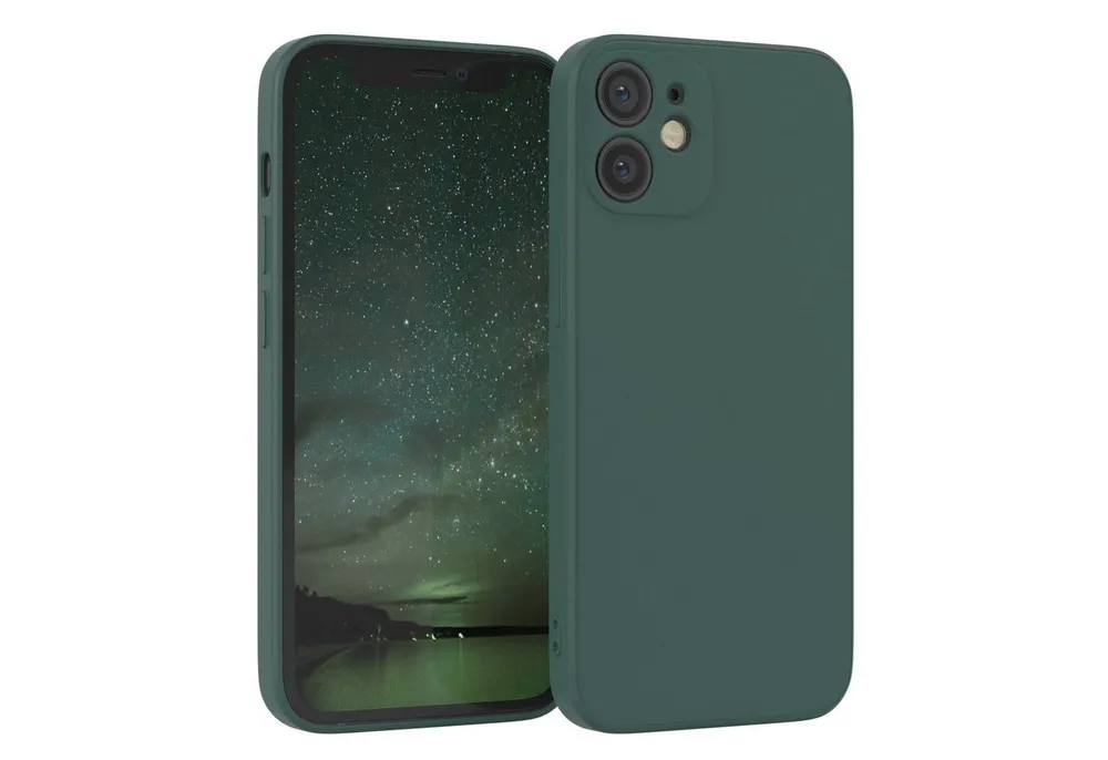 EAZY CASE Handyhülle für Apple iPhone 12 Mini Hülle Silikon 5,4 Zoll, Silikon Schutzhülle mit Kameraschutz kratzfest bumper Grün / Nachtgrün