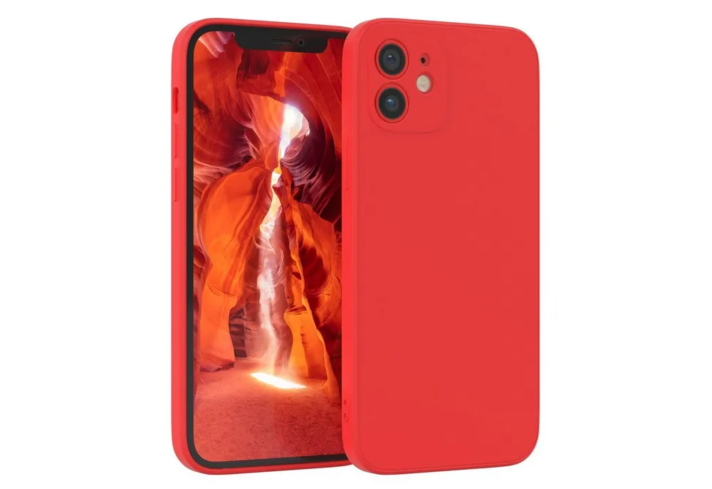EAZY CASE Handyhülle für Apple iPhone 12 Hülle Silikon 6,1 Zoll, Silikon Schutzhülle mit Kameraschutz stoßfest handycover elastisch Rot