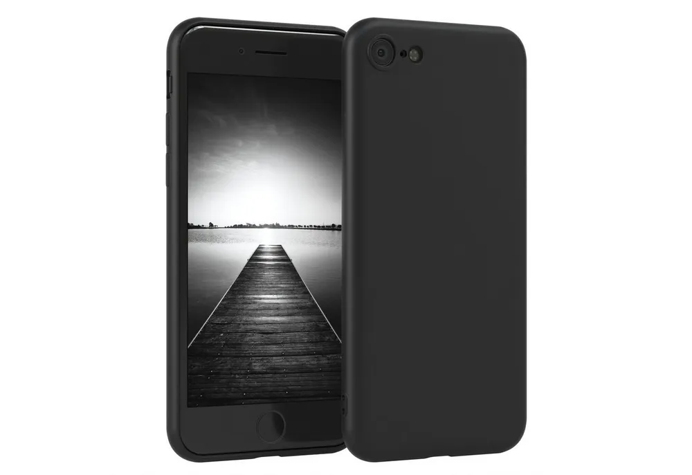 EAZY CASE Handyhülle für Apple iPhone SE 2022/2020 iPhone 8/7 Hülle Silikon 4,7 Zoll, Silikon Schutzhülle mit Kameraschutz kratzfest Back Cover Etui Schwarz