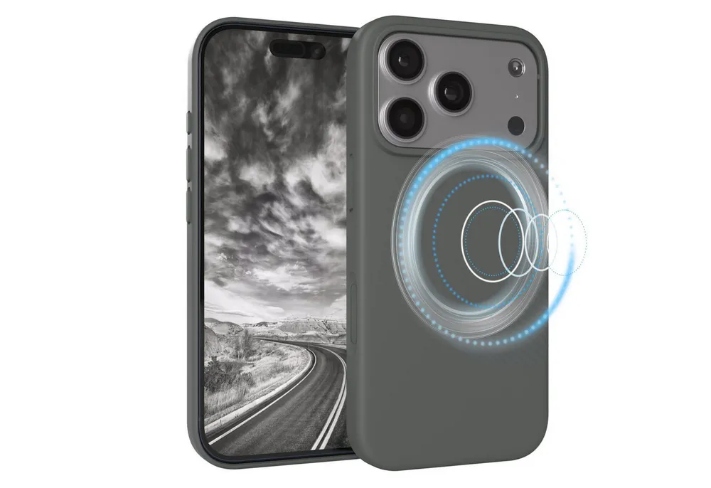 EAZY CASE Handyhülle für Apple iPhone 17 Pro Hülle Silikon 6,3 Zoll, TPU MagSafe Schutzhülle kratzfest Back Cover Kameraschutz Dunkelgrau