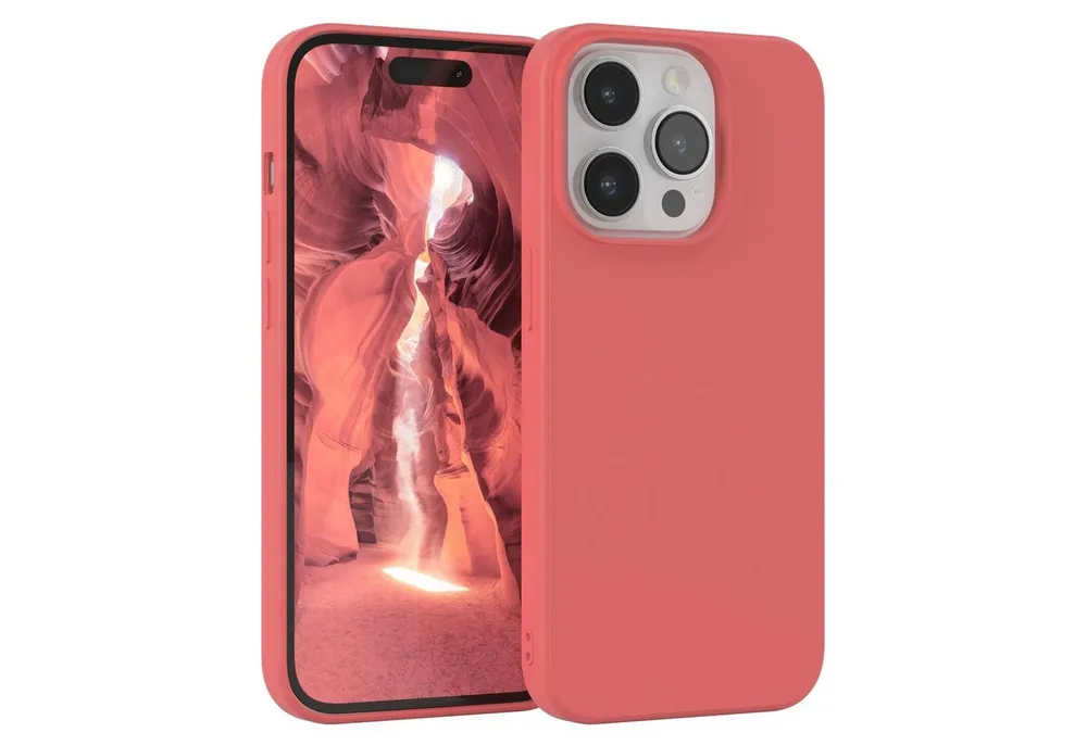 EAZY CASE Handyhülle für Apple iPhone 14 Pro Hülle Silikon 6,1 Zoll, Schutzhülle mit Kameraschutz stoßfest telefonhülle Matt Rot / Hellrot