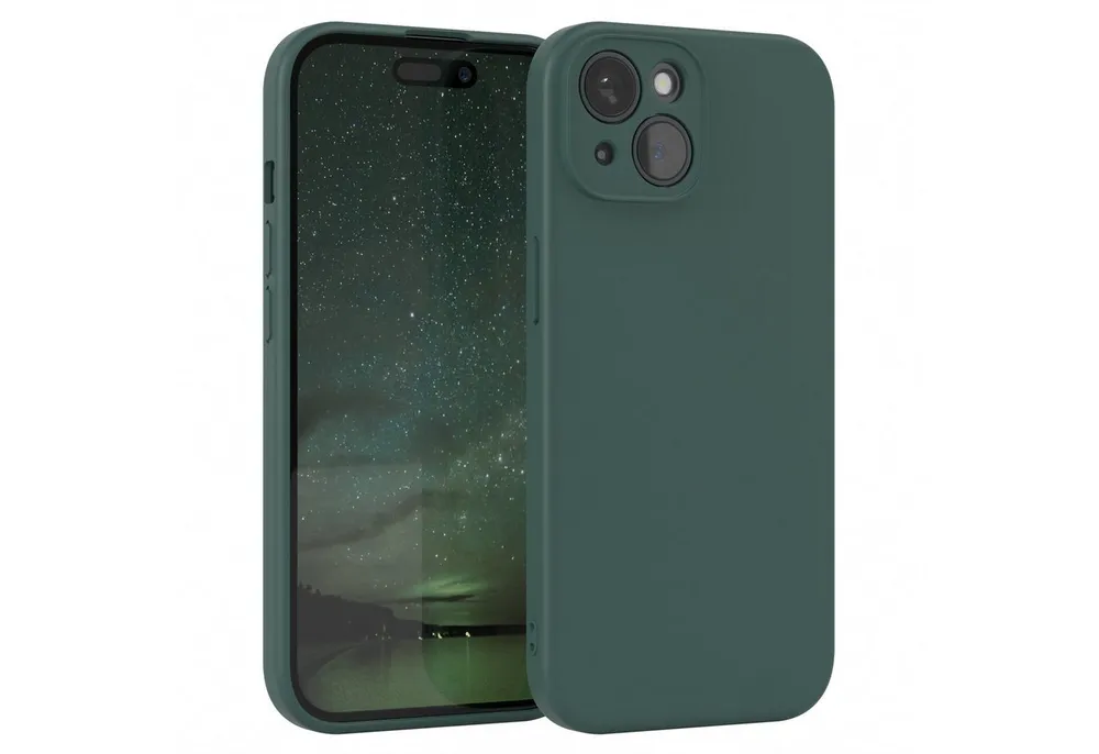 EAZY CASE Handyhülle für Apple iPhone 15 Hülle Silikon 6,1 Zoll, Silikon Schutzhülle mit Kameraschutz kratzfestes Bumper Nachtgrün