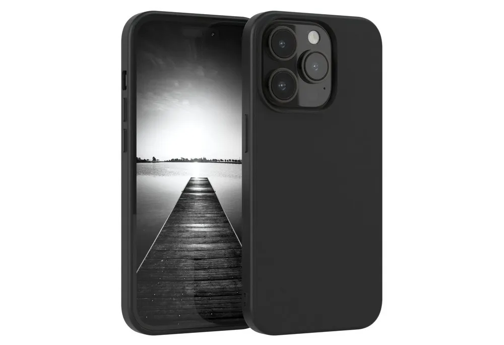 EAZY CASE Handyhülle für Apple iPhone 14 Pro Hülle Silikon 6,1 Zoll, Silikon Schutzhülle mit Kameraschutz kratzfest Back Cover Etui Schwarz