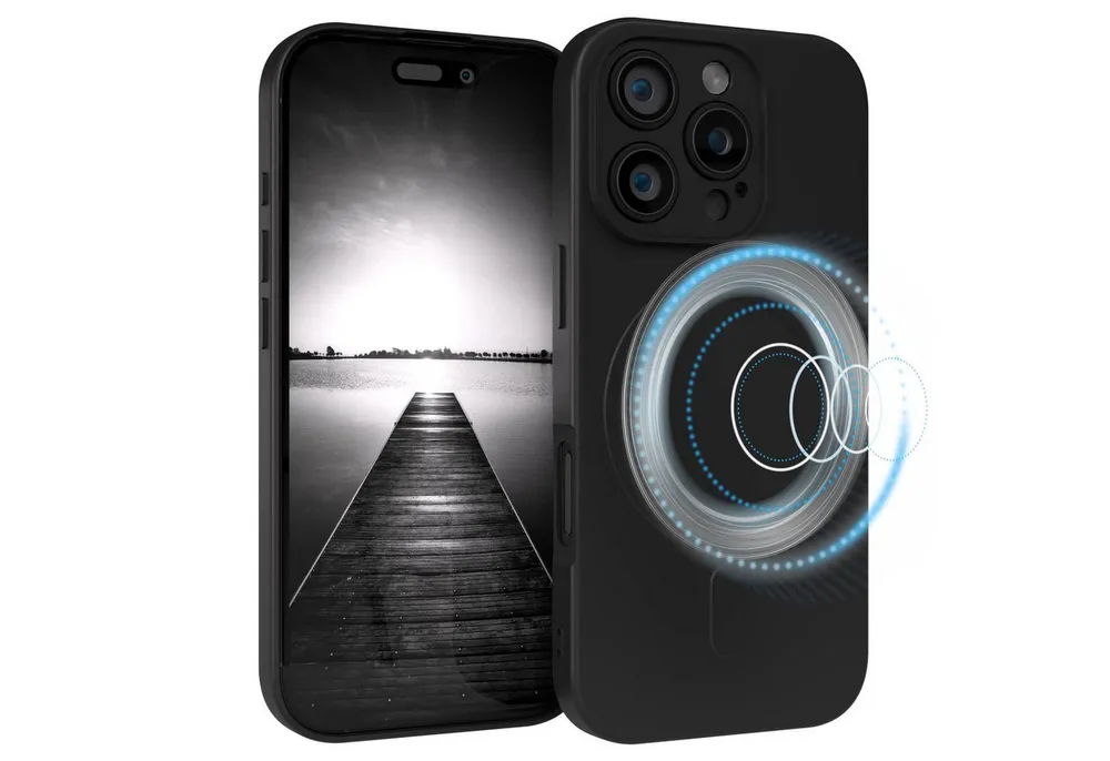 EAZY CASE Handyhülle für Apple iPhone 16 Pro Hülle Silikon 6,3 Zoll, Schutzhülle mit MagSafe kratzfest Back Cover Kameraschutz Schwarz