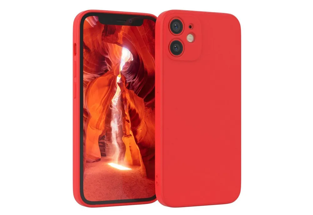 EAZY CASE Handyhülle für Apple iPhone 12 Mini Hülle Silikon 5,4 Zoll, Silikon Schutzhülle mit Kameraschutz stoßfest handycover elastisch Rot