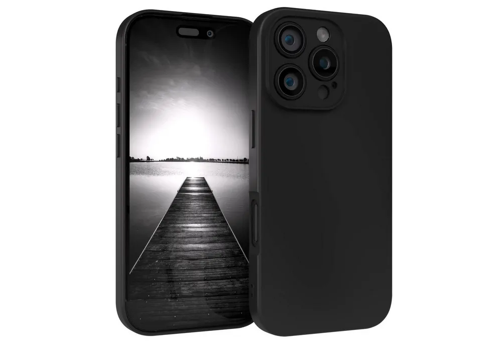 EAZY CASE Handyhülle für Apple iPhone 16 Pro Hülle Silikon 6,3 Zoll, Silikon Schutzhülle mit Kameraschutz kratzfest Back Cover Etui Schwarz