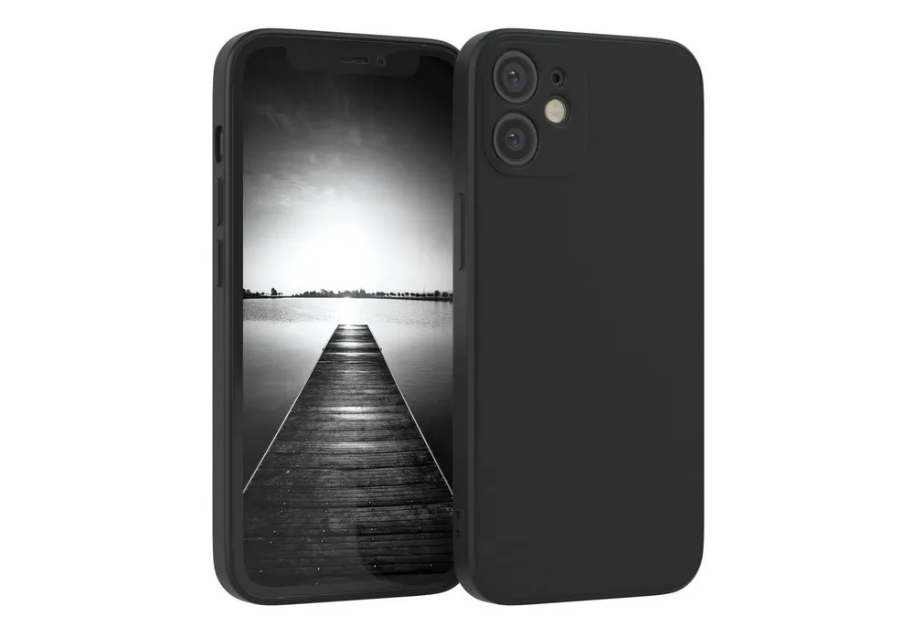 EAZY CASE Handyhülle für Apple iPhone 12 Mini Hülle Silikon 5,4 Zoll, Silikon Schutzhülle mit Kameraschutz kratzfest Back Cover Etui Schwarz