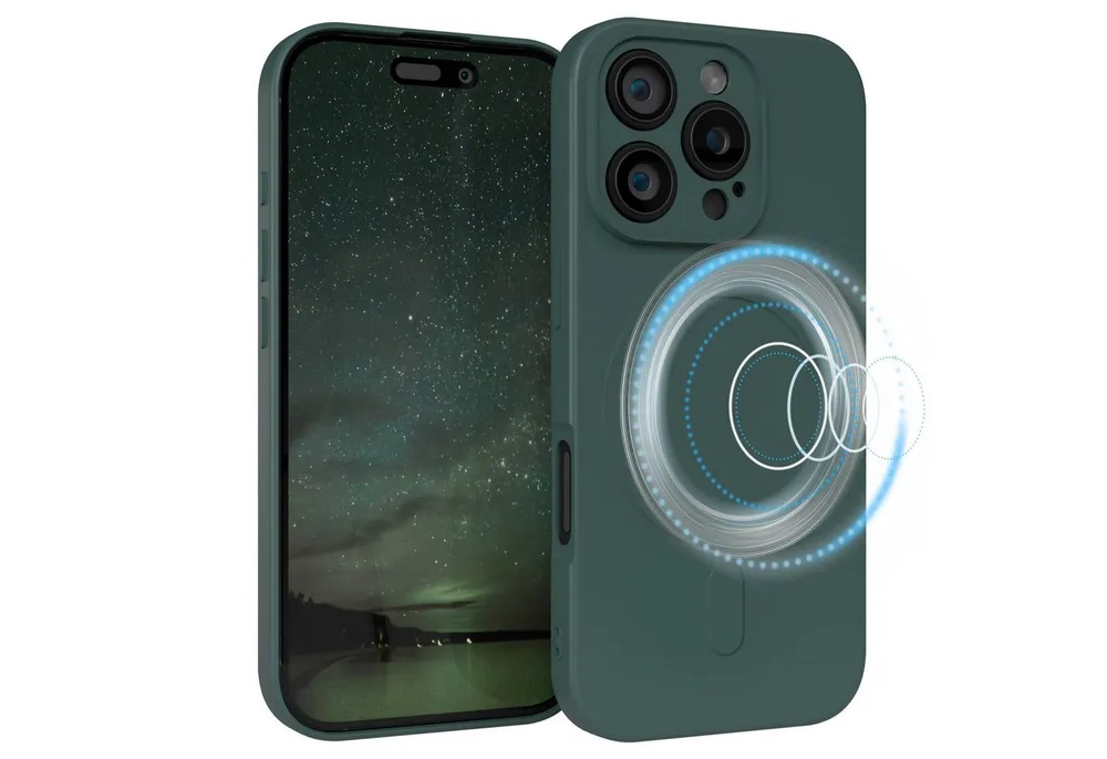 EAZY CASE Handyhülle für Apple iPhone 16 Pro Hülle Silikon 6,3 Zoll, MagSafe Case Silikon kratzfestes Bumper Cover Qi-Charging Dunkelgrün