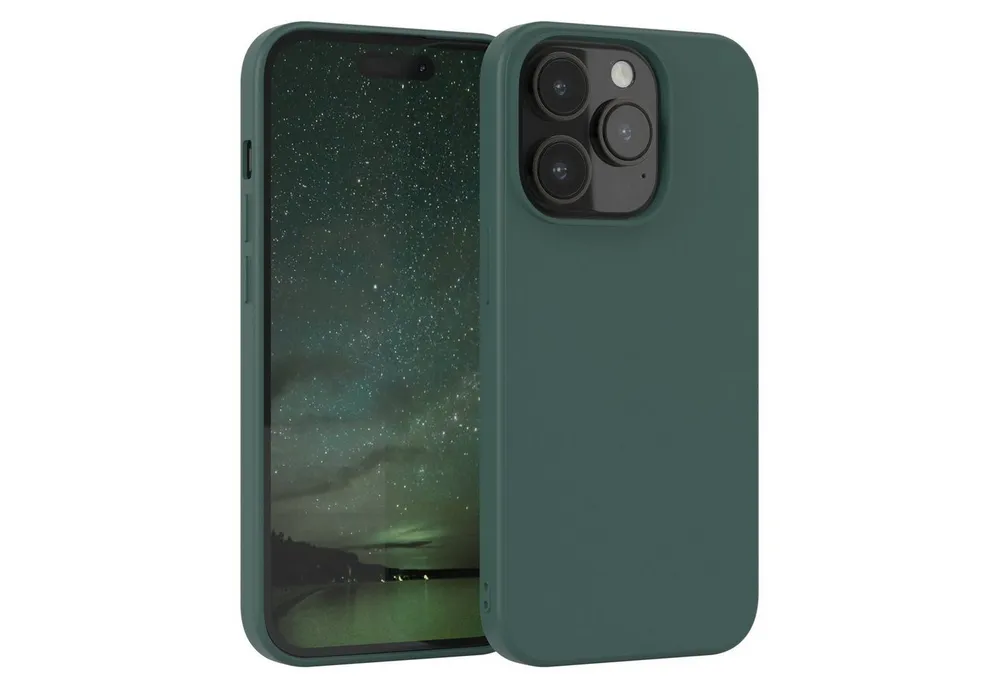 EAZY CASE Handyhülle für Apple iPhone 14 Pro Hülle Silikon 6,1 Zoll, Silikon Schutzhülle mit Kameraschutz kratzfest bumper Grün / Nachtgrün