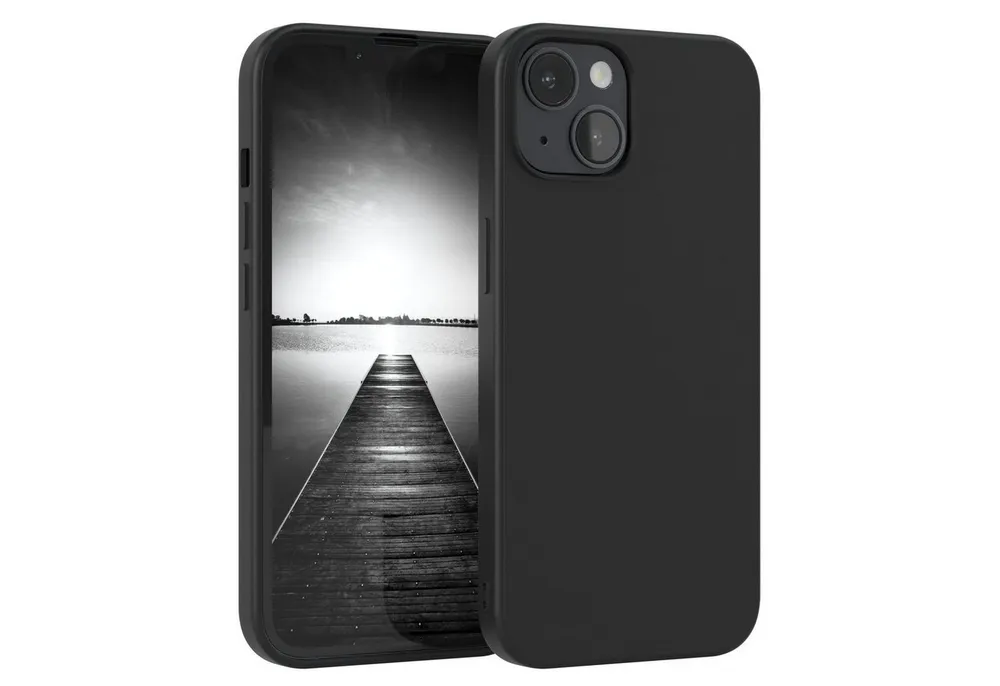 EAZY CASE Handyhülle für Apple iPhone 14 Hülle Silikon 6,1 Zoll, Silikon Schutzhülle mit Kameraschutz kratzfest Back Cover Etui Schwarz