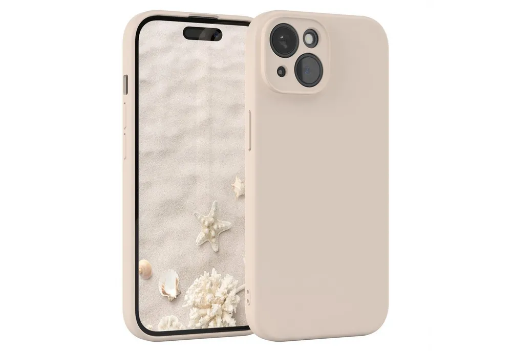 EAZY CASE Handyhülle für Apple iPhone 15 Hülle Silikon 6,1 Zoll, Bumper Case Matt Slimcover Silikonschutzhülle elastisch Taupe / Beige