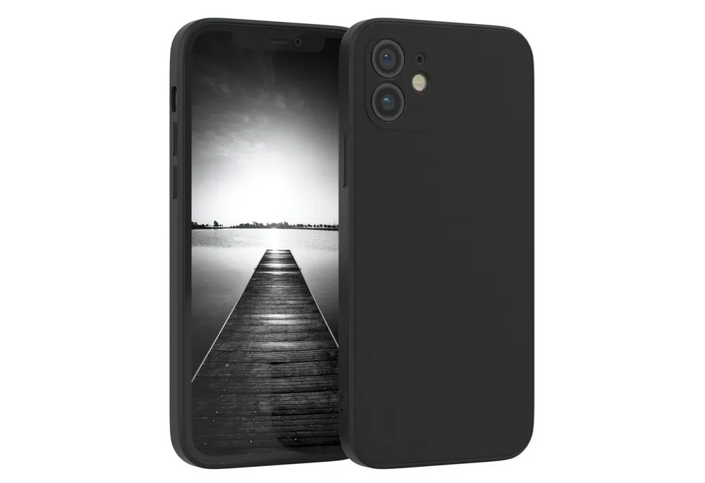 EAZY CASE Handyhülle für Apple iPhone 12 Hülle Silikon 6,1 Zoll, Silikon Schutzhülle mit Kameraschutz kratzfest Back Cover Etui Schwarz