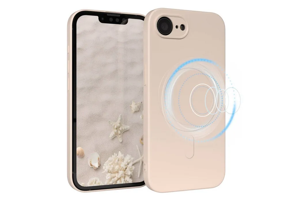 EAZY CASE Handyhülle für Apple iPhone 16e Hülle Silikon 6,1 Zoll, Schutzcase mit MagSafe Slimcover Silikonschutzhülle elastisch Taupe