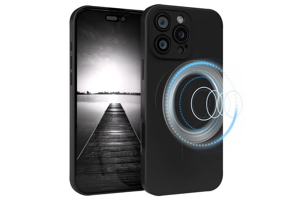EAZY CASE Handyhülle für Apple iPhone 16 Pro Max Hülle Silikon 6,9 Zoll, Schutzhülle mit MagSafe kratzfest Back Cover Kameraschutz Schwarz