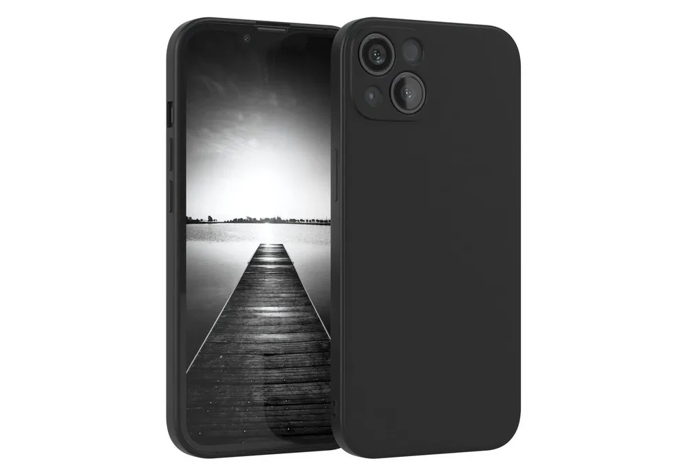 EAZY CASE Handyhülle für Apple iPhone 13 Hülle Silikon 6,1 Zoll, Silikon Schutzhülle mit Kameraschutz kratzfest Back Cover Etui Schwarz