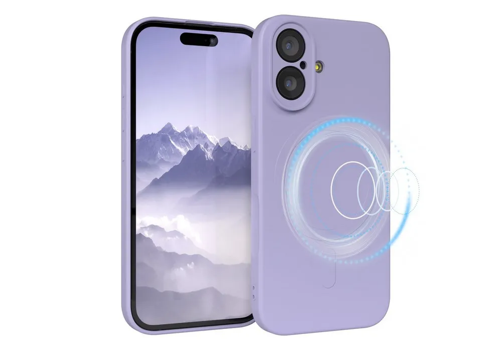EAZY CASE Handyhülle für Apple iPhone 17 Hülle Silikon 6,3 Zoll, MagSafe Soft-Silikonhülle kabelloses Laden matte Oberfläche Blau Lila