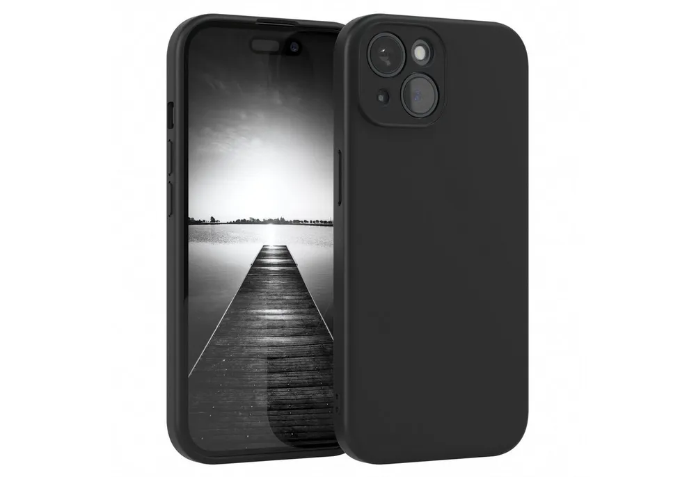 EAZY CASE Handyhülle für Apple iPhone 15 Hülle Silikon 6,1 Zoll, Silikon Schutzhülle mit Kameraschutz kratzfest Back Cover Etui Schwarz