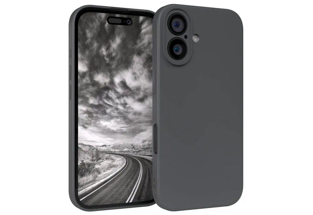 EAZY CASE Handyhülle für Apple iPhone 16 Hülle Silikon 6,1 Zoll, Hülle mit Kameraschutz Handycase Soft Smart Slimcover matt Dunkelgrau
