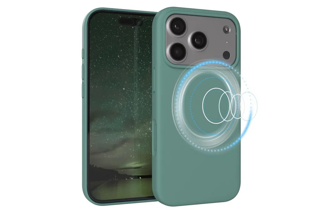 EAZY CASE Handyhülle für Apple iPhone 17 Pro Hülle Silikon 6,3 Zoll, Smart Slimcover Displayschutz Handycover Hülle mit MagSafe Dunkelgrün