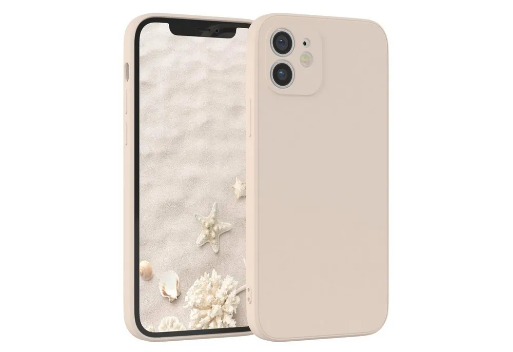 EAZY CASE Handyhülle für Apple iPhone 12 Hülle Silikon 6,1 Zoll, Bumper Case Matt Slimcover Silikonschutzhülle elastisch Taupe / Beige