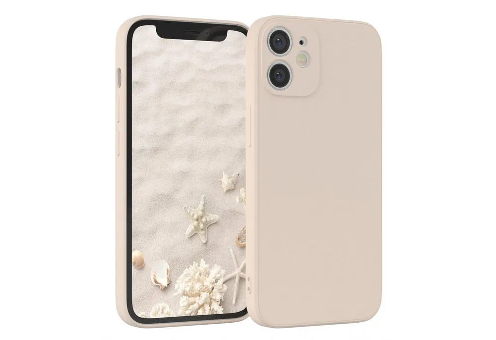 EAZY CASE Handyhülle für Apple iPhone 12 Mini Hülle Silikon 5,4 Zoll, Bumper Case Matt Slimcover Silikonschutzhülle elastisch Taupe / Beige
