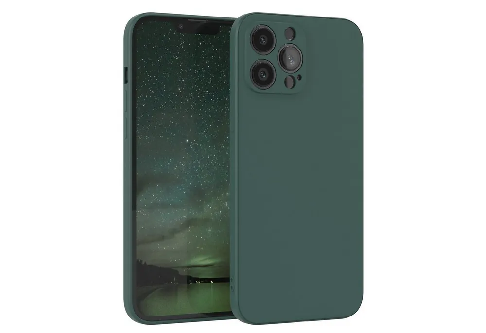EAZY CASE Handyhülle für Apple iPhone 13 Pro Max Hülle Silikon 6,7 Zoll, Silikon Schutzhülle mit Kameraschutz kratzfest bumper Grün / Nachtgrün