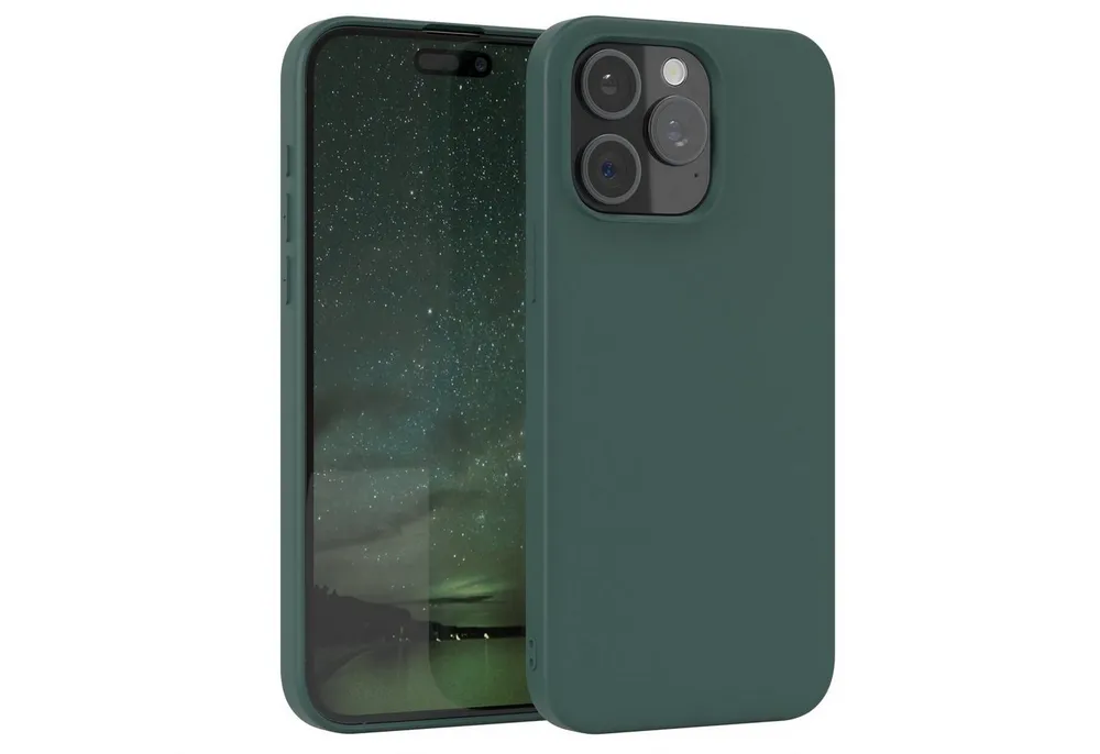 EAZY CASE Handyhülle für Apple iPhone 15 Pro Max Hülle Silikon 6,7 Zoll, Silikon Schutzhülle mit Kameraschutz kratzfestes Bumper Nachtgrün