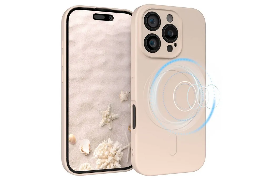 EAZY CASE Handyhülle für Apple iPhone 16 Pro Hülle Silikon 6,3 Zoll, Schutzcase mit MagSafe Slimcover Silikonschutzhülle elastisch Taupe