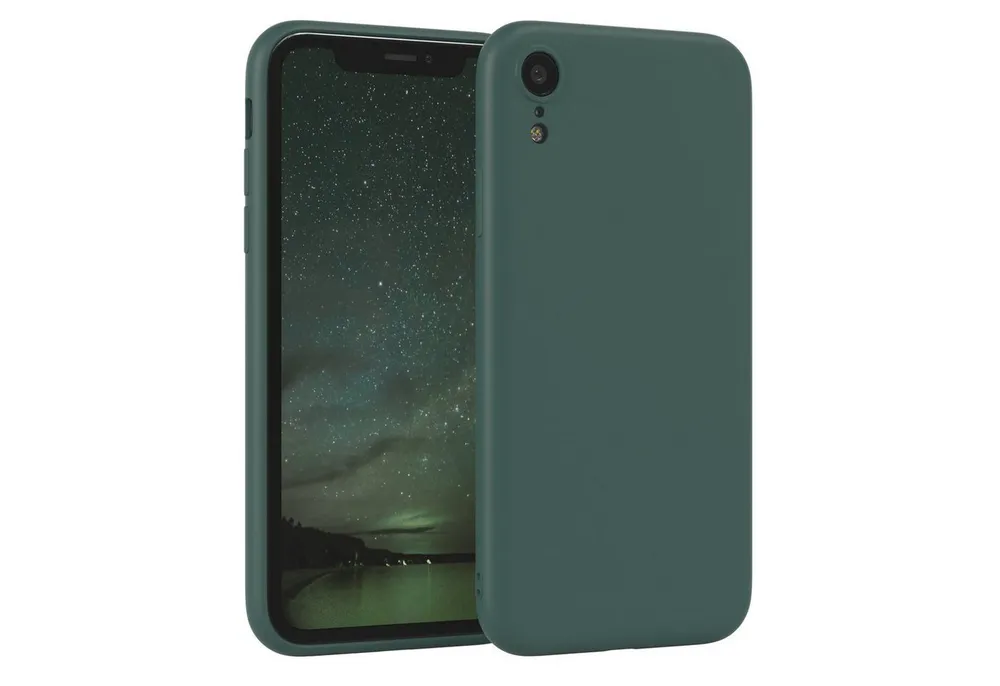EAZY CASE Handyhülle für Apple iPhone XR Hülle Silikon 6,1 Zoll, Silikon Schutzhülle mit Kameraschutz kratzfest bumper Grün / Nachtgrün
