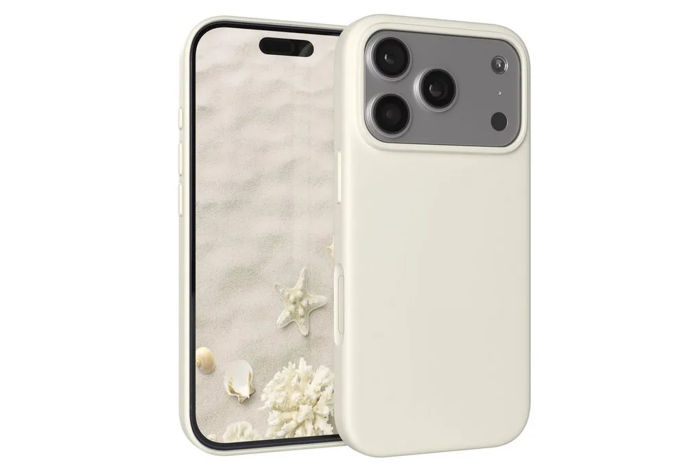 EAZY CASE Handyhülle für Apple iPhone 17 Pro Hülle Silikon 6,3 Zoll, Hülle Silikon mit Displayschutz Handy Softcase Slimcover Taupe / Beige