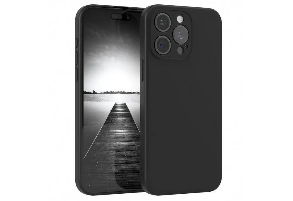 EAZY CASE Handyhülle für Apple iPhone 15 Pro Max Hülle Silikon 6,7 Zoll, Silikon Schutzhülle mit Kameraschutz kratzfest Back Cover Etui Schwarz